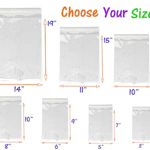 9 Sizes, Choose, Crystal Clear Self Seal Transparent Plastic Cellophane Poly Bags, Cookies, Candy, Gifts, Shirts,  50, 100, 200, 400 Pack