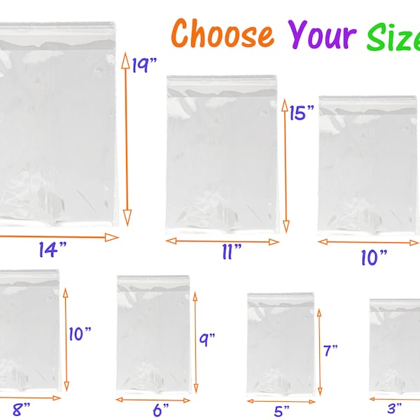 7 Sizes Crystal Clear Self Seal Transparent Plastic Cellophane Poly Bags,  Cookies, Candy, Gifts, Merchandise, Tshirts, Storage Bags 1.5 Mil