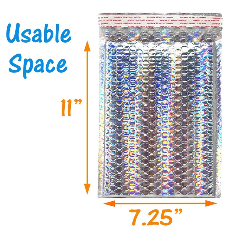 30 pack 7x11 Holographic Metallic Bubble Mailers Size #1 Padded Self Sealing Envelopes 7.25x11 Usable Protective Top Quality Shipping