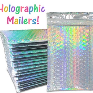 30 pack 4x8" Holographic Metallic Bubble Mailers, Padded Self Sealing Shipping Envelopes, Size #000 Shiny Heat Reflective Durable