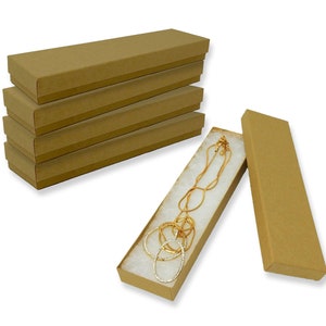 Paquete de 20 cajas de joyería rellenas de algodón Brown Kraft 8x2x1 ", Cajas de collar de presentación de regalo de papel reciclado, Bodas, Caja de aniversario