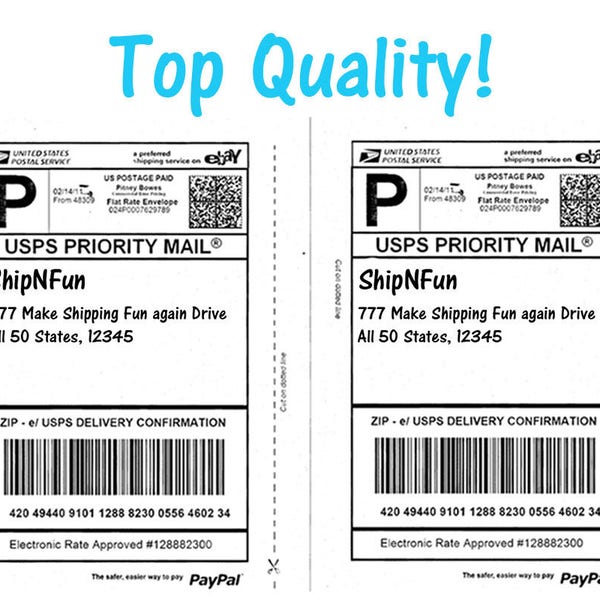 25, 50, 100, 200 Shipping Labels - Top Quality Jam Free, 2 Labels per Sheet Mailing Address Labels, USPS, Fedex, UPS Approved Half Page