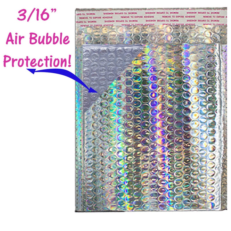 30 pack 7x11 Holographic Metallic Bubble Mailers Size #1 Padded Self Sealing Envelopes 7.25x11 Usable Protective Top Quality Shipping