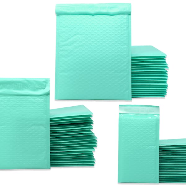 4x8, 6x10, 8x12, 14x20 Cyan Aqua Mint farbige Poly Bubble Mailers! 4 Größen gepolsterte Umschlag-Versandtaschen, Luftgepolsterte Peel-Siegel-Postbeutel!