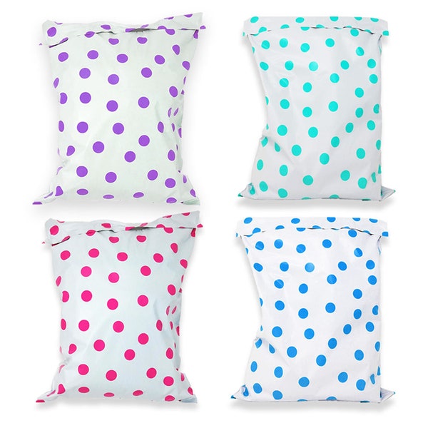 50 or 100 12x15.5 Polka Dot Fun Quality Poly Mailers, Self Sealing adhesive shipping Bags, Colorful Design Mail bags, Approved Inner lining