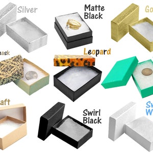 Cajas de presentación para joyas rellenas de algodón de 3,25" x 2,25" x 1", color negro, blanco y verde azulado, papel kraft para exhibir regalos, anillos y aretes, 3 x 2 x 1
