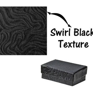 50 caixas de joias de apresentação com preenchimento de algodão preto redemoinho de 3,25" x 2,25" x 1", exibição de papel para presente, anel de armazenamento de artesanato de varejo, caixas de alfinetes e brincos