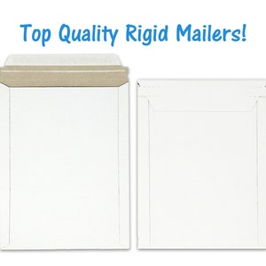 100 Pack 7x9 « Stay Flat Mailers, Quality White Rigid Mailers, Photo Shipping Flats, New Self Seal Tear Tab Kraft Cardboard DVD, CD Mailers