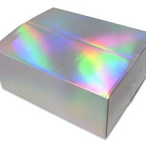 Paquete de 12 cajas de diseño holográficas de 25 x 20 x 10 cm, reciclables y reutilizables, ideales para regalos, de cartón para fiestas, de 14 kg.