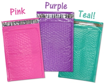 50 Pack Pink, Purple & Teal 4x8 Poly Bubble Mailers! Fun Colors Combo! Padded Envelope Mailers, Air Cushioned Peel and Seal Mailing Bags