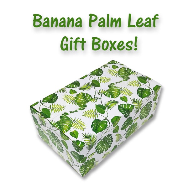 4 Pack 10x6x4" Banana Leaf, Palm Tree Designer Boxes, Recyclable, Shipping Favor Boxes, Gifts, Cute Party Cardboard Paper 32 lb Test Boxes