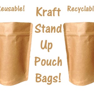 100 Pack 8 oz. Natural Kraft Stand Up Pouch Bags, Food Safe Resealable Packaging Bags, Tea Paper, Coffee Favor Bags, Foil Product Storage image 5