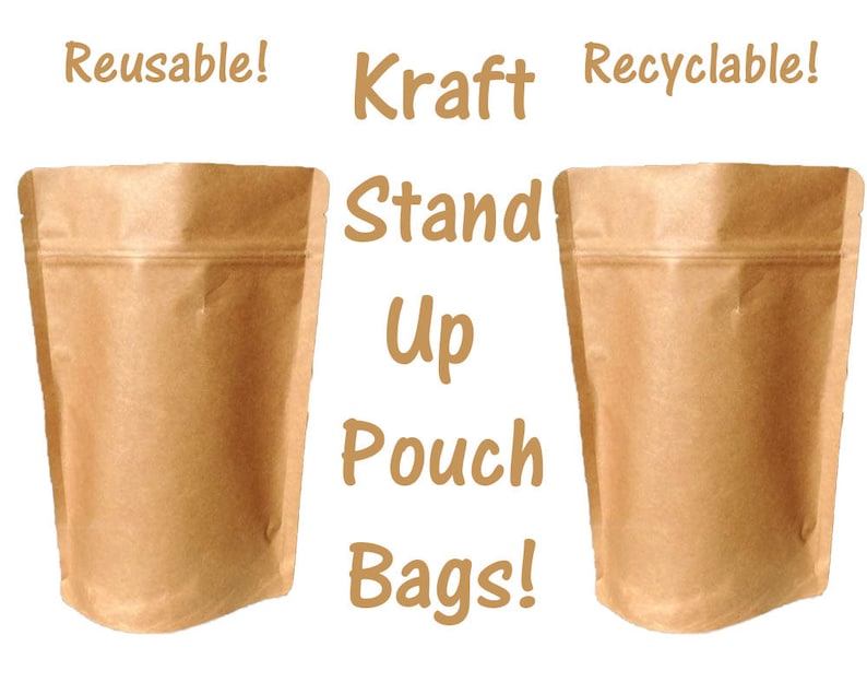 100 Pack 8 oz. Natural Kraft Stand Up Pouch Bags, Food Safe Resealable Packaging Bags, Tea Paper, Coffee Favor Bags, Foil Product Storage image 5
