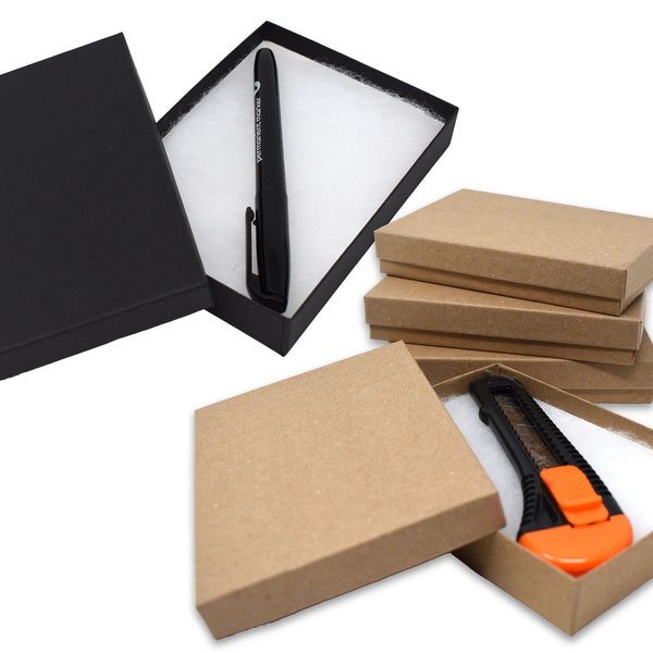 3x5x1 Brown and Matte Black Kraft Cotton Filled Jewelry Boxes, U.S.A Paper Gift Presentation Ring Box, 5-3/8 x 3-7/8 x 1h Inch Eco Packaging