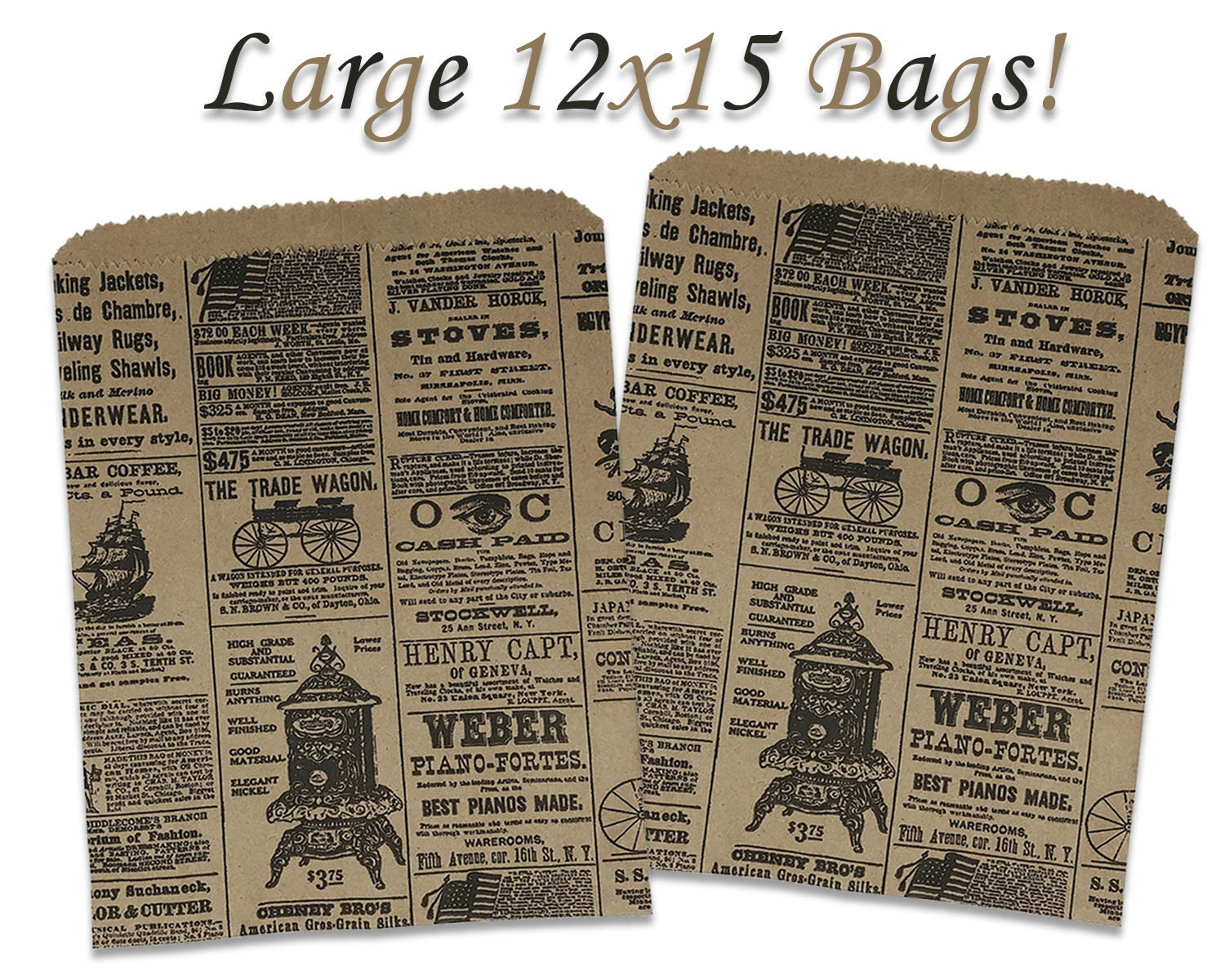 Amazon.com: 100 6x9 Newspaper print Paper Kraft Bags,Vintage