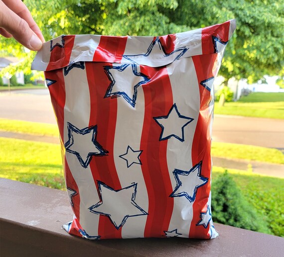 10x13 Red White & Blue Stars and Stripes/4th Of July Designer Poly Mailers/Shipping Envelopes 100 Pack 