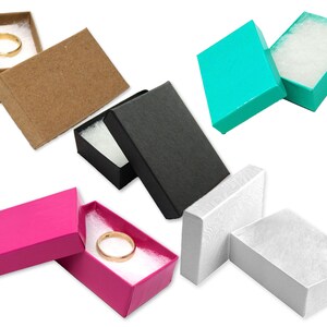 Cajas de presentación para joyas rellenas de algodón, de 2,5" x 1,5" x 1", a elegir, en rosa, marrón kraft, verde azulado, blanco o negro mate, caja para anillos de exhibición de regalo