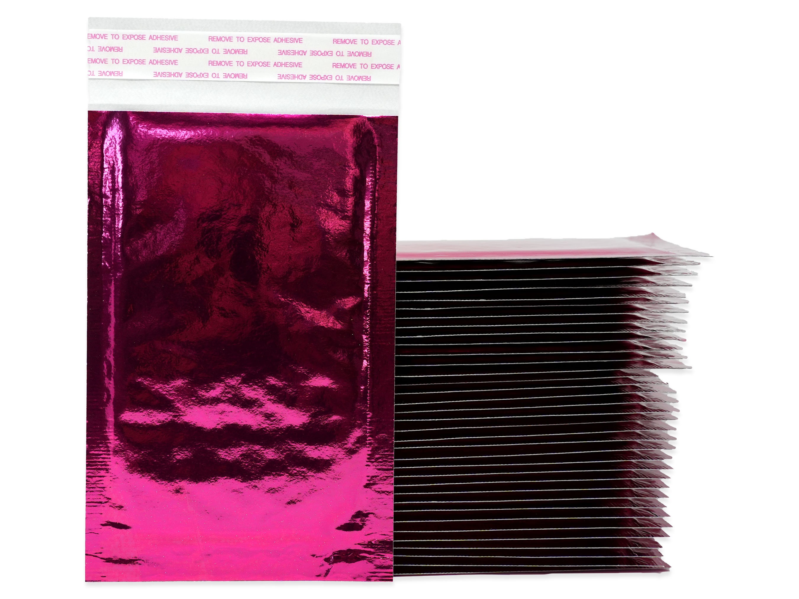 6.5 x 6.5  Hot Pink Metallic Gloss Foil bubble mailers Peel & Seal