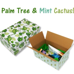 3 Pack 10x6x4 "Banana Leaf Palm Tree, Mint Cactus Designer Boxes, Shipping Favor Boxes, Gifts, Cute Party Cardboard Paper 32 pound Test Boxes