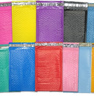 Choose! Colorful 4x8 Poly Bubble Mailers! Pink, Pastel, Blue, Teal, Red, Yellow, Black, Orange, Purple Padded Air Cushioned Envelope Mailer