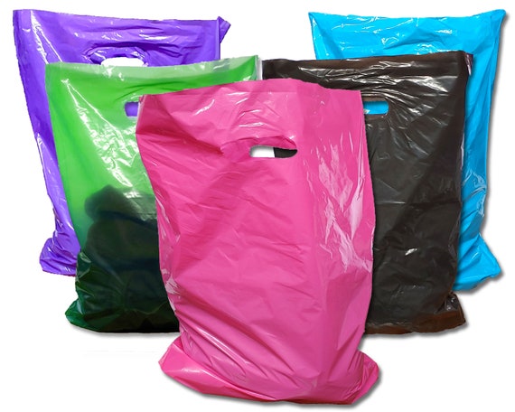 15x18 pollici grandi sacchetti di plastica per merci, rosa, verde acqua,  blu, lime, viola, nero combinato in plastica con manici fustellati, sacco  regalo colorato al dettaglio -  Italia