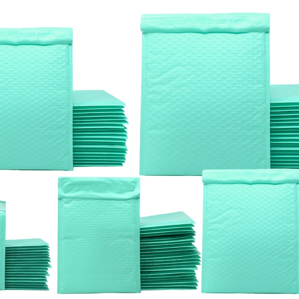 4x8, 6x10, 8x12, 10x15, 14x20 Cyan Aqua Mint Colored Poly Bubble Mailers! Choose your Size! Padded Envelope Mailers, Air Cushioned Mail Bags