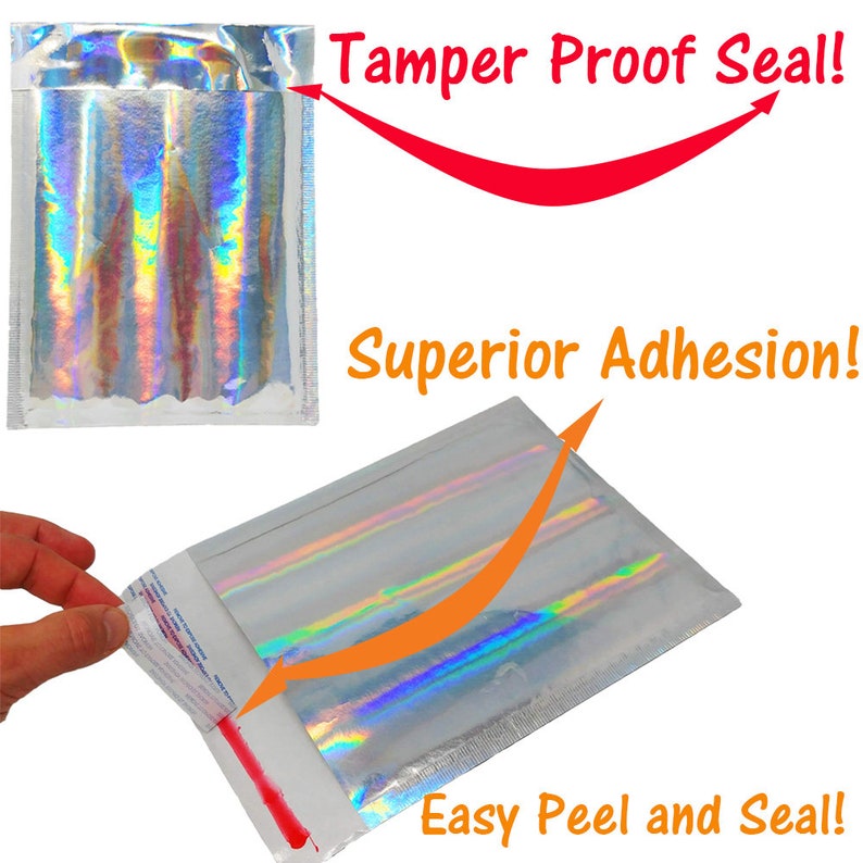 Teal Hologram or Black Padded Colorful Mirrored Self Sealing Rigid Envelope Mailers Gold 60 Pack 4x8 Metallic Bubble Mailers Combo Pink