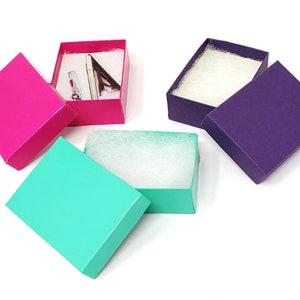 Hot Pink, Teal and Lila 3x2x1 Inch Cotton Filled  Presentation Jewelry Boxes Combo, Kraft Paper Gift Display Retail, Ring, Bracelets Box