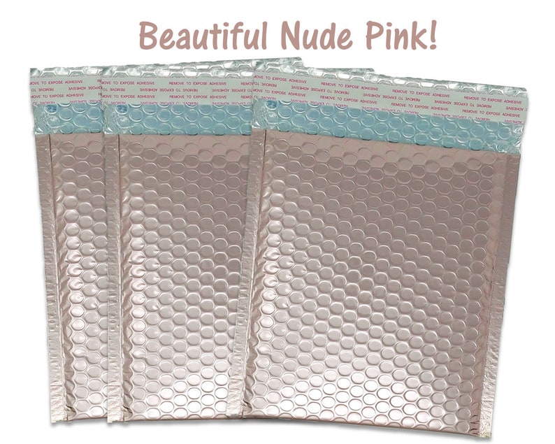 8.5x11 Usable Space Quality Padded Waterproof Shipping Envelopes 100 Pack 8.5x12 Nude Pink Metallic Bubble Mailers