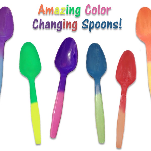 25, 50, 100 Pack Awesome Color changing Spoons, 5.75 inch quality Reusable Recyclable Eco Friendly Ice cream, Birthday Party Choose Colors!