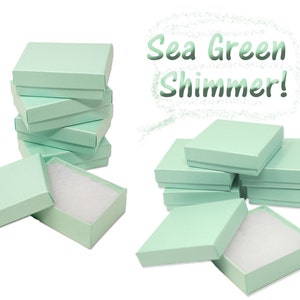 3x2x1, 3x3x1 Sea Green Aqua Shimmer & Marble Cotton Filled Jewelry Display Boxes, Presentación reciclable, Almacenamiento, Anillo de regalos, Pulseras