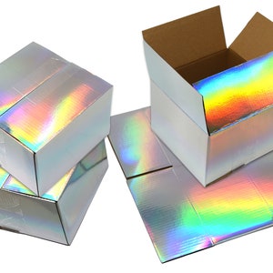 Cajas de diseño holográficas de 6 x 6 x 4 pulgadas, reciclables, cajas de regalo reutilizables para envíos de obsequios, cajas de prueba de cartón holográficas divertidas para fiestas de 32 libras