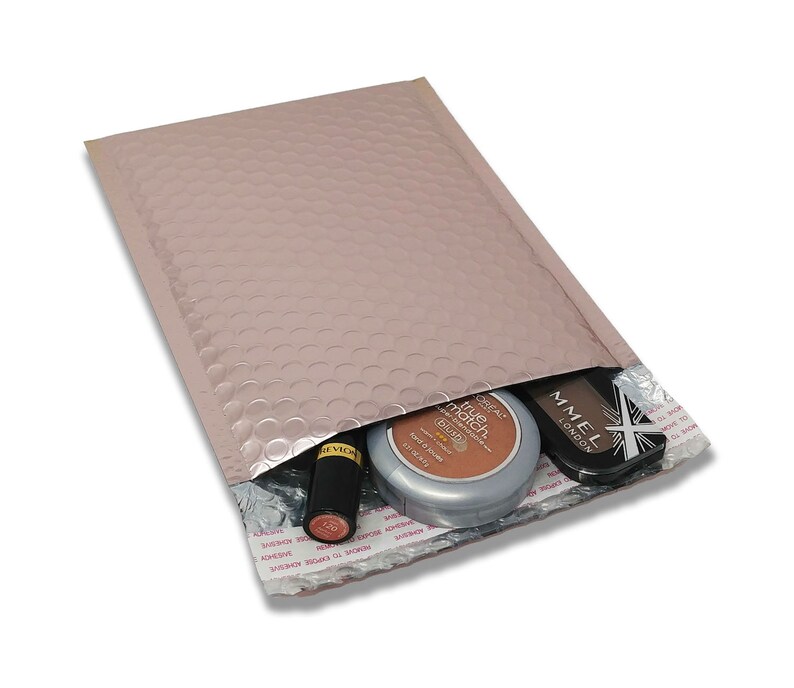 8.5x11 Usable Space Quality Padded Waterproof Shipping Envelopes 100 Pack 8.5x12 Nude Pink Metallic Bubble Mailers