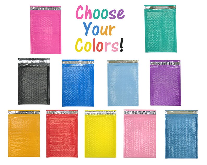 20 Pack 8.5x12 Colored Poly Bubble Mailers, Pink, Purple Teal Green, Blue, Protective Fun Padded envelopes, Self Seal Adhesive Shipping Bags image 1