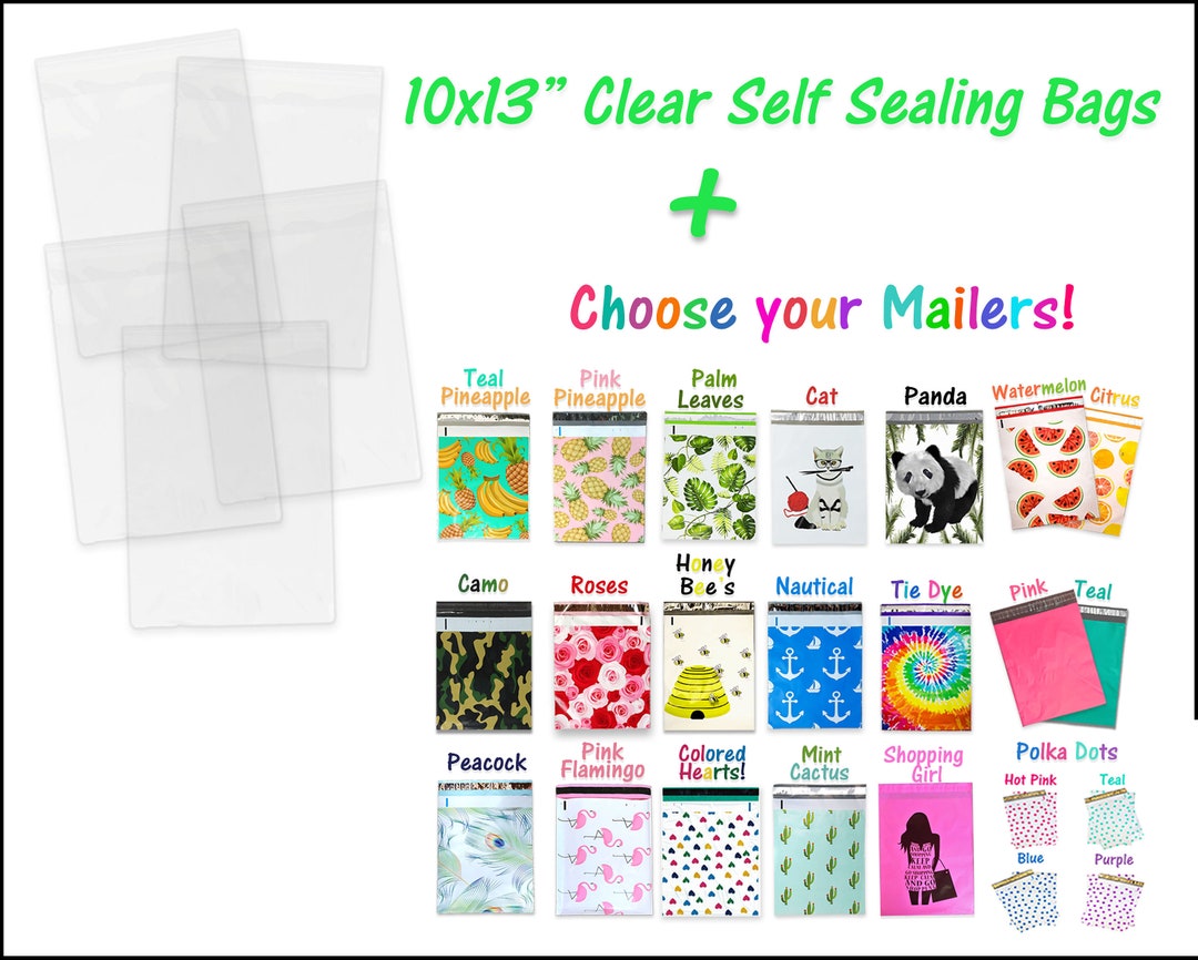 100 Pack, 50 Each 10x13 Flat Poly Mailers & 10x13 Clear Bags for Shirts