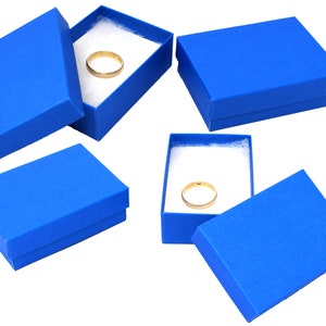 Azul real 3x2x1 Polegada caixas de jóias de apresentação cheias de algodão, exibição de presente de papel kraft varejo, tamanho do anel, caixas de relógio de pulseira azul cobalto