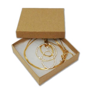 20 Pack Kraft 3.5"x3.5"x1" Cotton Filled Jewelry Boxes, Paper Presentation Display Retail Charm, Ring Box, Recycled Eco Freindly Packaging