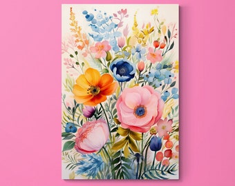 Bloomin' Wildflowers Art Print, Colorful Pink Poppy, Wildflower Wall Art, Digital Print, Colorful Print, Floral Illustration, Giclée Art