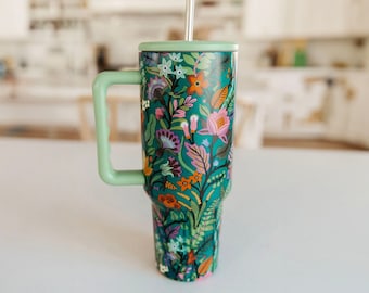 Extra Large 40 Oz Tropic Inspired Tumbler for Plant Lovers - Durable, Insulated Drinkware for Hot & Cold Beverages, Gardeners Gift