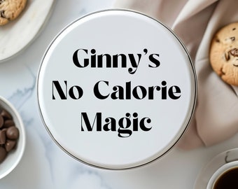 Personalized "No Calorie Magic" Cookie or Cupcake Storage Tin for Gift Giving Baking Kitchen Box Baked Goods, Funny Gift