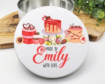 Made By With Love Personalized Cookie Tin, Baking Tin, Watercolor Baking Tin, Baking Gift, Personalized Birthday Gift, Cupcakes, Valentines