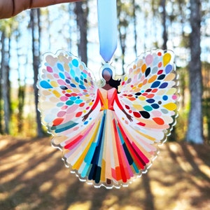 Acrylic Stained Glass Style Angel Ornament, African American Angel Tree Decoration, Christmas Decor, Colorful Holiday Black Angel