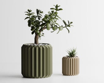 3D Printed Ribbed Planter: Modern Green Plant Container