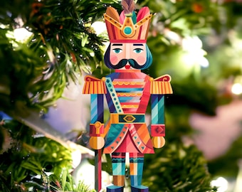Abstract Nutcracker Christmas Ornament: Stained Glass Design