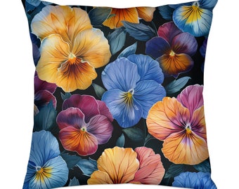 Colorful Pansies Pillow, Dramatic Pansy Flowers, Decorative Throw Pillow, Home Decor Accent, Bedroom Living Room Sofa Pillow Design