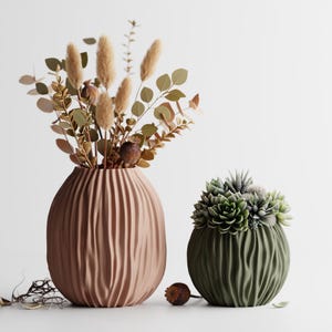 Juego de jarrones de cerámica texturizada minimalista, macetas acanaladas, impresión 3D.