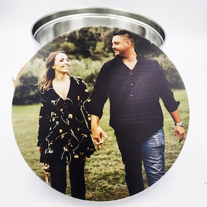 Custom Photo Cookie Tin: Unique Wedding Favor, Personalized Keepsake Gift for Couples and Guests, Cupcake Holder, Bakery Container