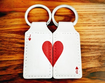 Customized Ace of Hearts Two-Piece Keychain Set for Couples, Valentine's Day, Anniversary, or Wedding, Matching Playing Card Leatherette