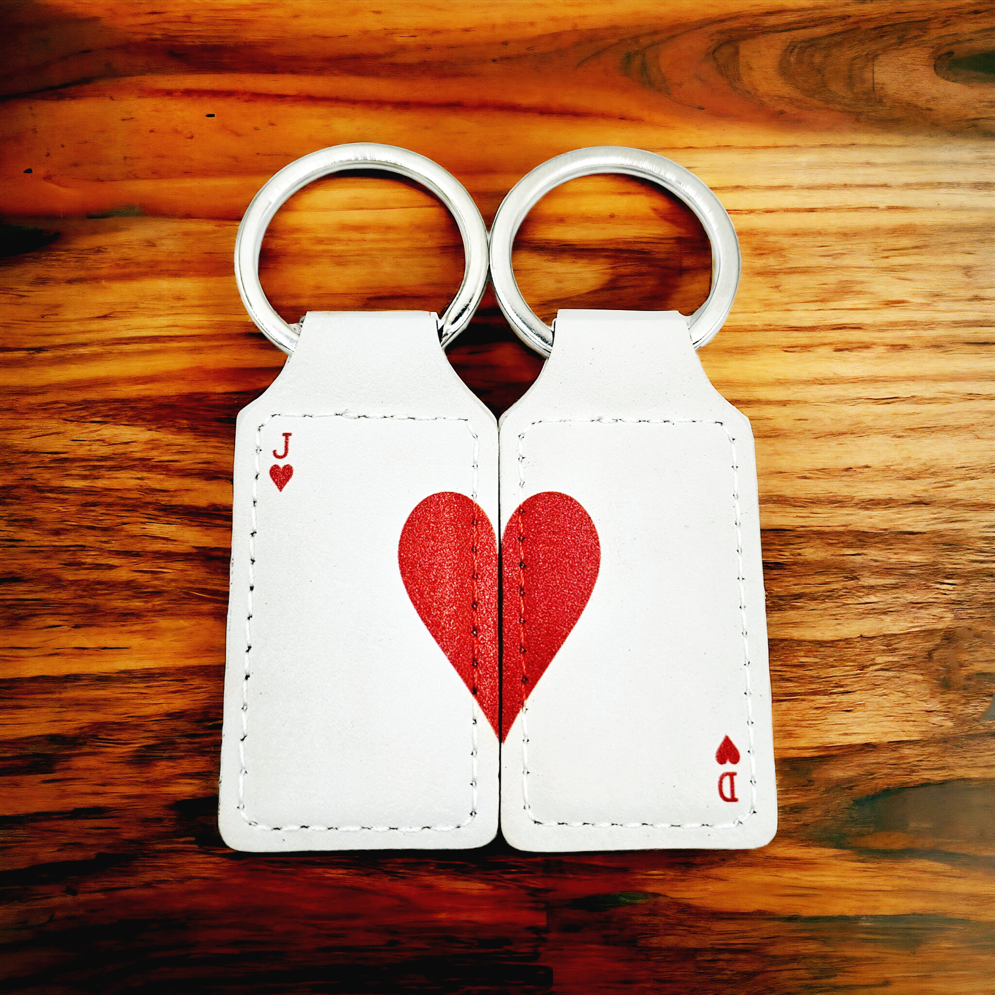 Custom Ace of Hearts Keychain Set: Leatherette Couple Keyrings
