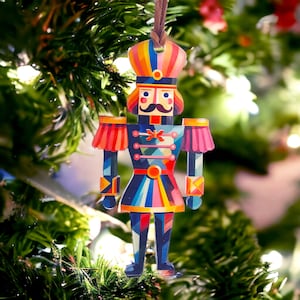 Nutcracker Abstract Holiday Tree Ornament, Christmas Tree Nutcracker Decoration, Modern Nutcracker Christmas Ornament, Stained Glass Design